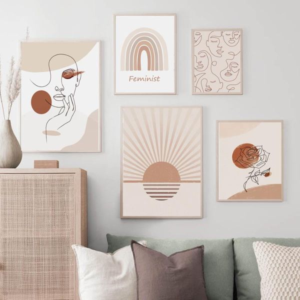 

paintings girl face bridge line abstract illustration wall art canvas painting nordic posters andprints picture for living room decor