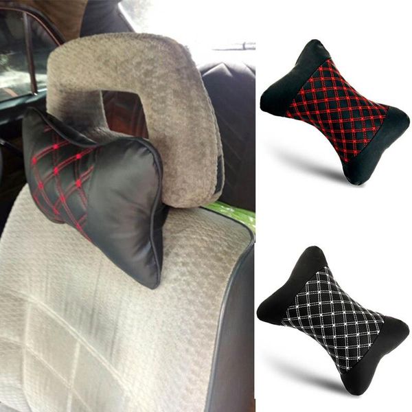 

seat cushions genuine leather car neck pillow protection safety auto headrest support rest cushion black seats accessories