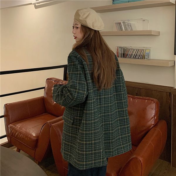 

women's fur & faux new women winter woolen cloth coat lattice fashion cloth temperament single-breasted lzvz, Black