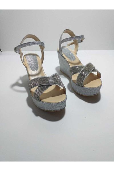 

sandals women toe silvery stone silver color, Black