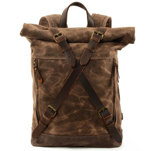 

backpack vintage men's canvas leather anti-theft casual lapwaterproof roll hy-10235