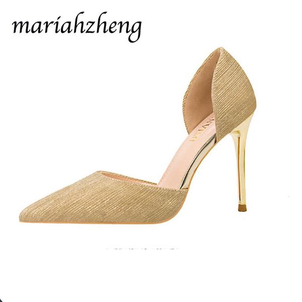 

mariahzheng large size women's shoes pointed hollow high heels nightclubs thin sandals heel women zwm, Black