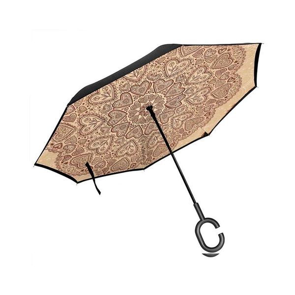 

umbrellas car reverse umbrella,ethnic heart and tulip motifs antique floral oriental asian vintage boho chic,with c-shaped handle
