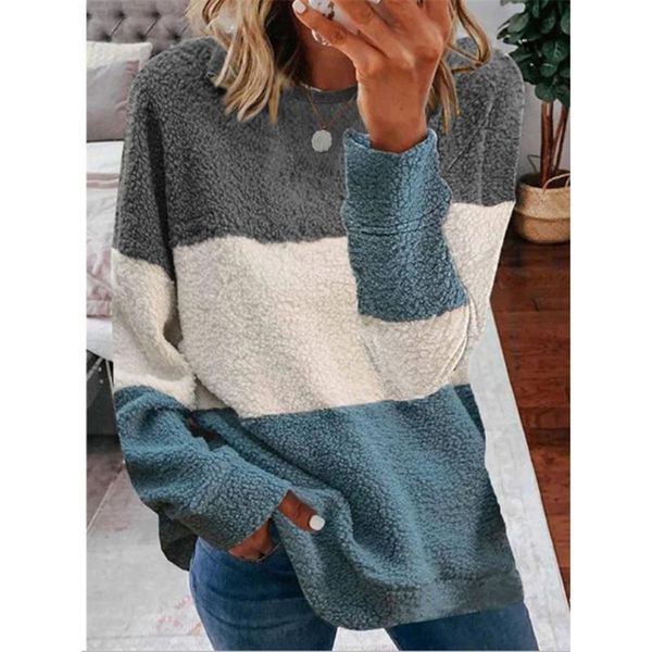 

women's hoodies & sweatshirts sweatshirt women striped printed patchwork loose plush autumn winter casual plus size clothing, Black