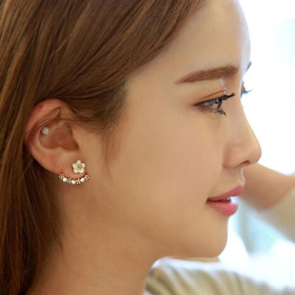 

stud 1 pair korean cute crystal daisy flower personality ear earrings charm jewelry for women statement wholesale, Golden;silver