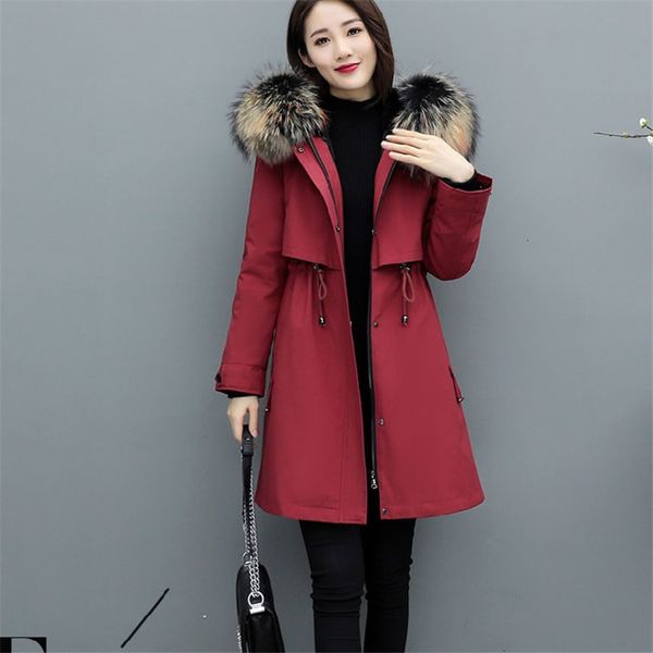 

women's jackets winter coat women parkas korean fur collar hooded removable liner thick warm mid-length jacket plus size ladi e7vu, Black;brown