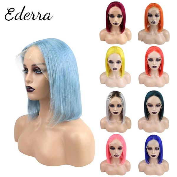 

lace wigs 13x4 green blue purple colored human hair brazilian remy straight front wig glueless short bob frontal for women, Black;brown