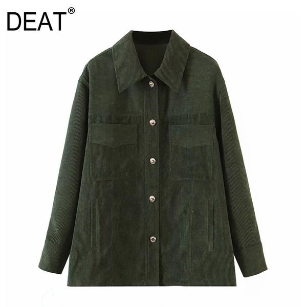

women's jackets [deat] 2021 spring autumn fashion tide single-breasted turn-down collar solid color long sleeve corduroy coat 13w187, Black;brown