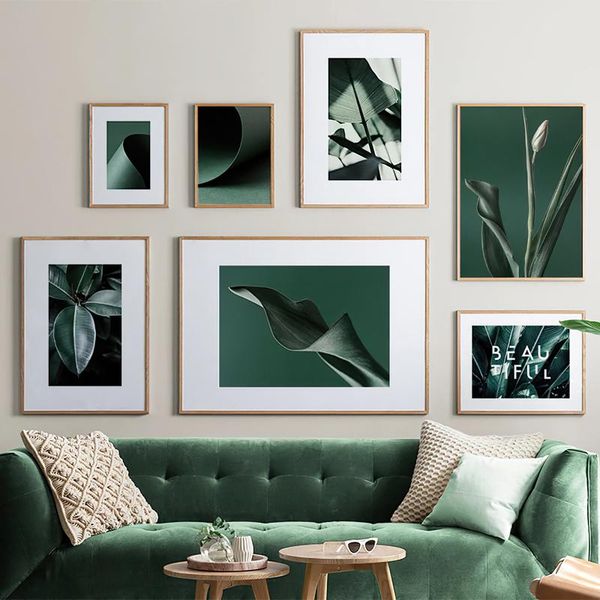 

paintings dark green plant canvas painting big leaf wall art poster nordic botanical print scandinavian for living room home decorpicture