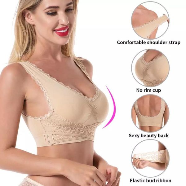 

bras s-4xl women underwear lingerie lace solid color cross side buckle wireless push up breathable sleep bra, Red;black