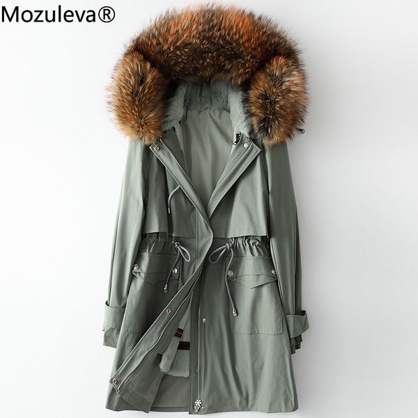 

style for autumn and winter rabbit fur liner parka women's raccoon dog collar hooded jacket 210427, Black