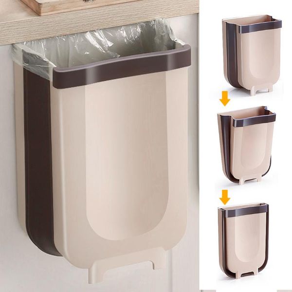 

waste bins folding bin kitchen hanging trash can wall mounted cabinet door portable