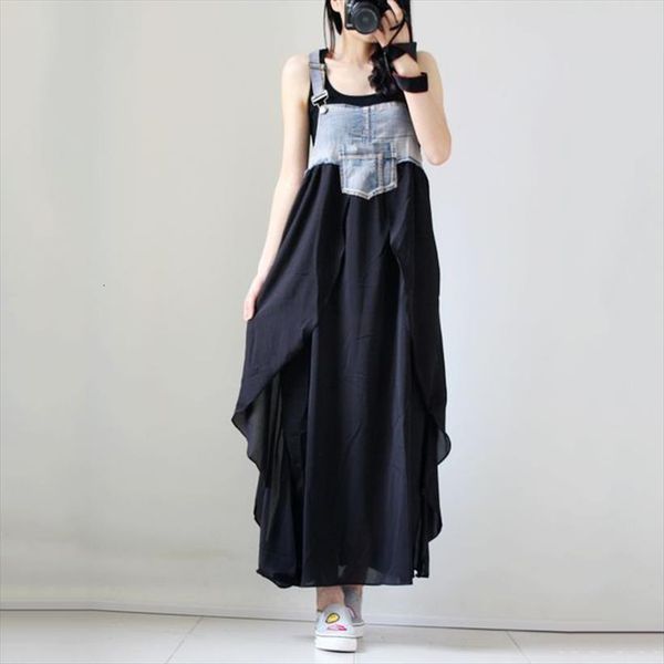 

korean uk fashion denim womens dress jeans dungaree strap splice club party overall long casual mini plus size, Black;gray