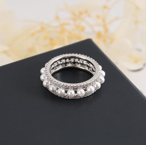 Уважаемые кольца Жемчужина простые укусованные со стразами женский кольцо невестка невеста Элегантная модная белая указательная украшения для пальцев Классический подарок