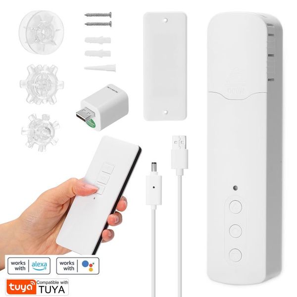 

smart home control tm616egb tuya wifi rechargeable intelligent pull bead curtain motor with converter mobilephone app voice