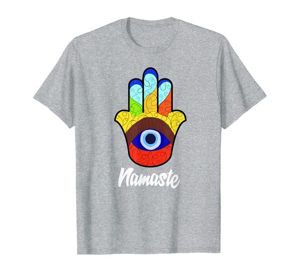 

namaste spiritual hamsa hand evil eye t-shirt, White;black