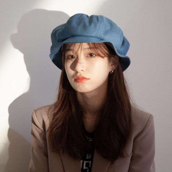 

wide brim hats designers small version of the lazy wind fisherman hat, female face small, cloud beret large-brimmed sun block basin hat, Blue;gray