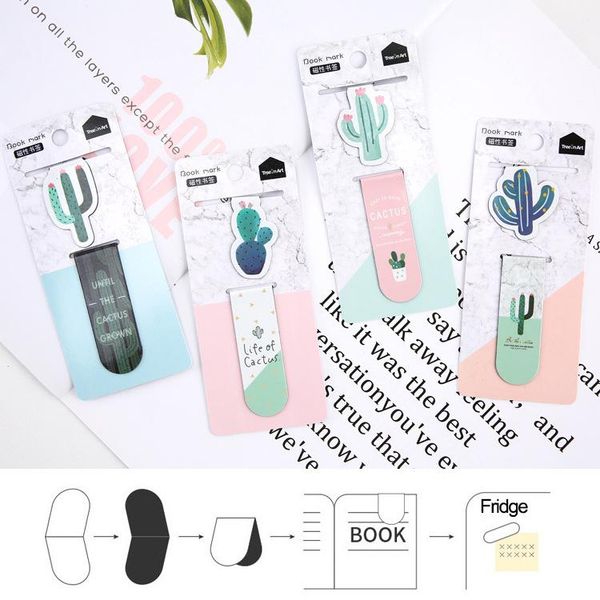 

bookmark 2pcs/pack cactus magnetic multi-function paper book clip school office supply escolar papelaria stationery