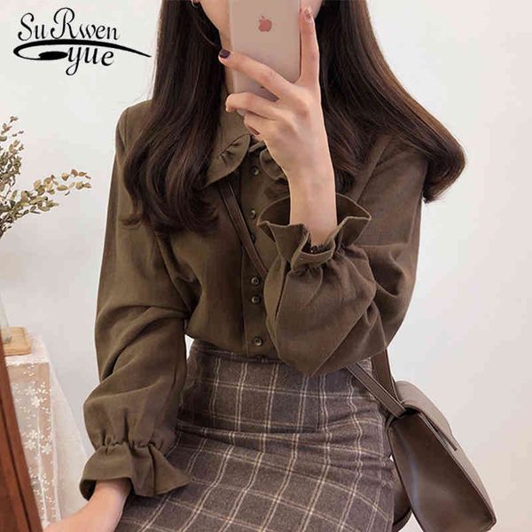 

basic shirts blouses women fashion design korean preppy style flare sleeve peter pan collar white button shirt 6564 50 210417