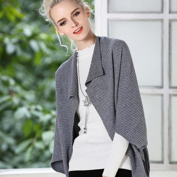 

women's sweaters loose cape sweater women cardigan gray knitted autumn pullover plus size christmas ponchos and capes ladies 60n0690, White;black