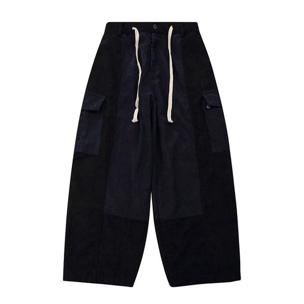 

pants fashionable the multi pocket corduroy overalls for men, Black