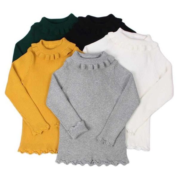 

baby girls sweater 2021 autumn toddlers 0-5 years kids knitted pullovers solid color lace high collar baby girls sweaters y1024, Blue