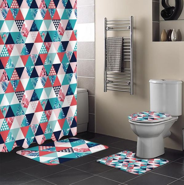 

summer flamingo plant leaves shower curtain set toilet seat cover bathroom decor accessories mat curtains