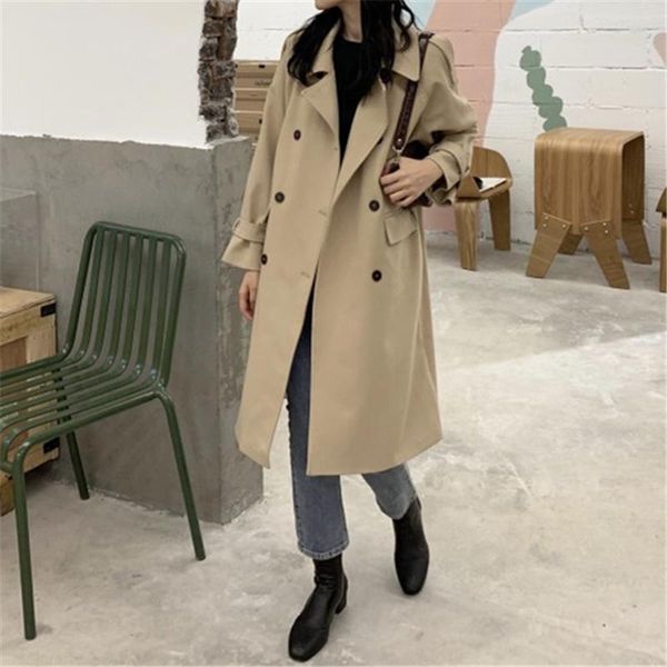 

women's trench coats autumn coat khaki fashion windbreaker korean style slim rain jacket button for women pockets, Tan;black