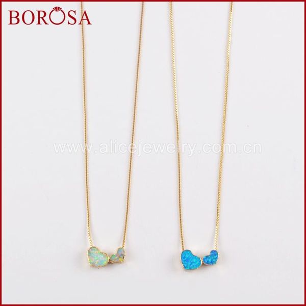 

pendant necklaces borosa 5pcs double heart man made opal white/blue jewelry plating gold japanese beads fashion necklace g1571, Silver