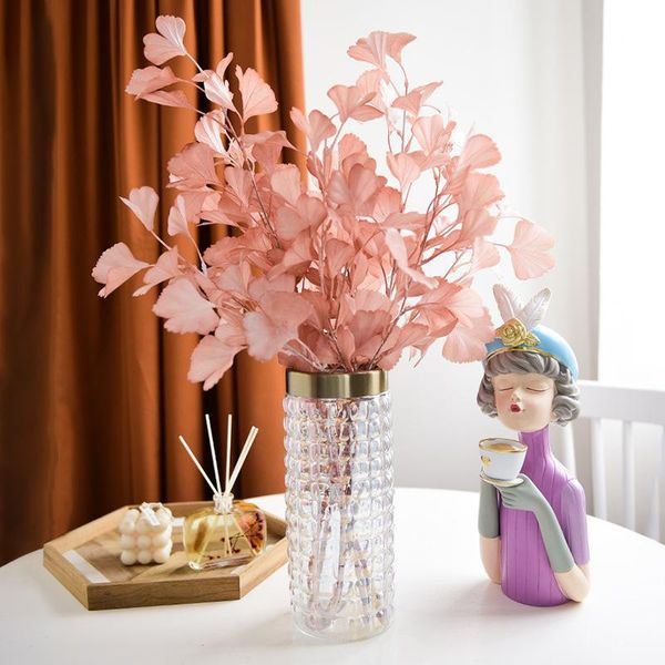 

decorative flowers & wreaths artificial pink ginkgo biloba plant wedding vase for home decor fake flower paty decoration
