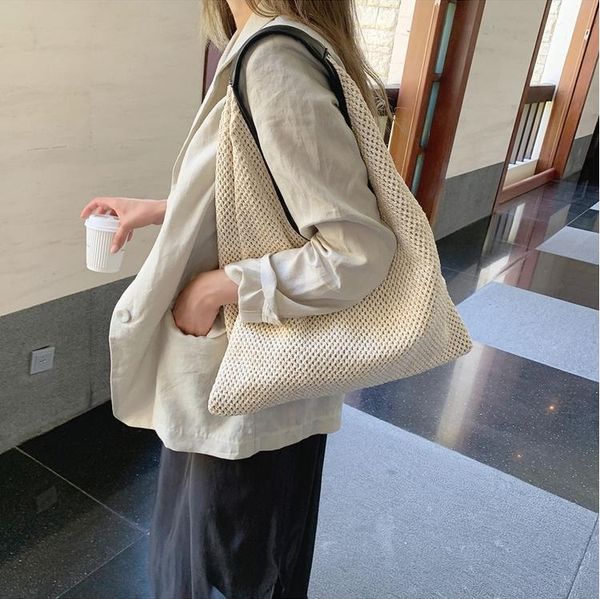 

fashion rattan women shoulder bags wicker woven straw bag designer handbags large capacity tote casaul female summer beach purse