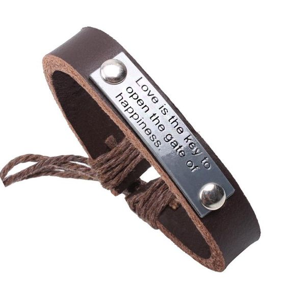 

charm bracelets love is the key to happiness alloy letter cattle leather bracelet woven genuine, Golden;silver