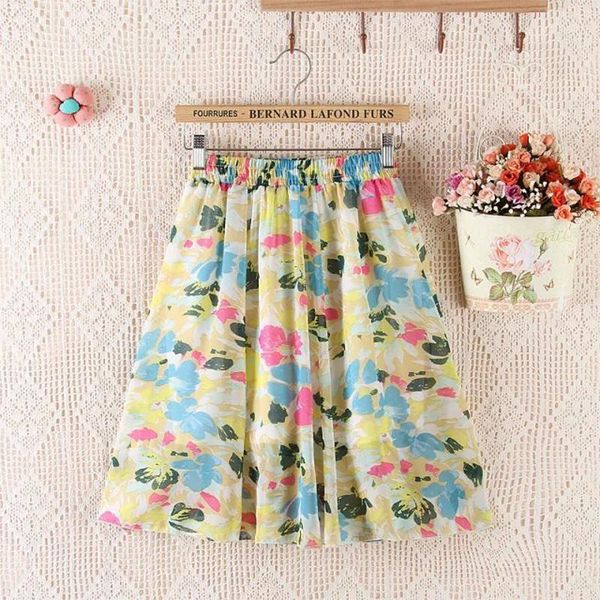 

skirts 2021 arrival girls fashion flower print pleated skirt knee high student chiffon short women cute, Black