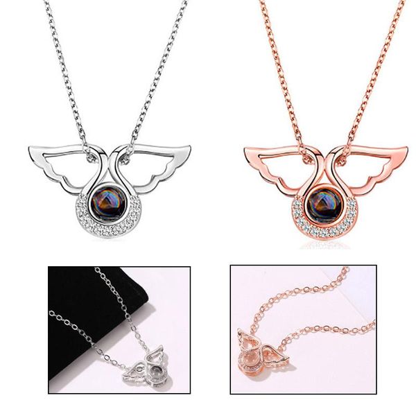 

pendant necklaces rose gold 100 languages i love you projection necklace for women jewelry memory wedding valentine's day, Silver