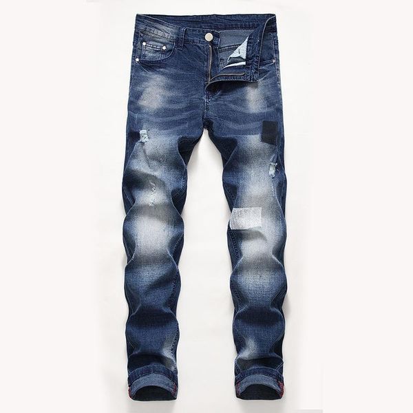 

men's straight denim pants trousers slim casual jeans, Blue