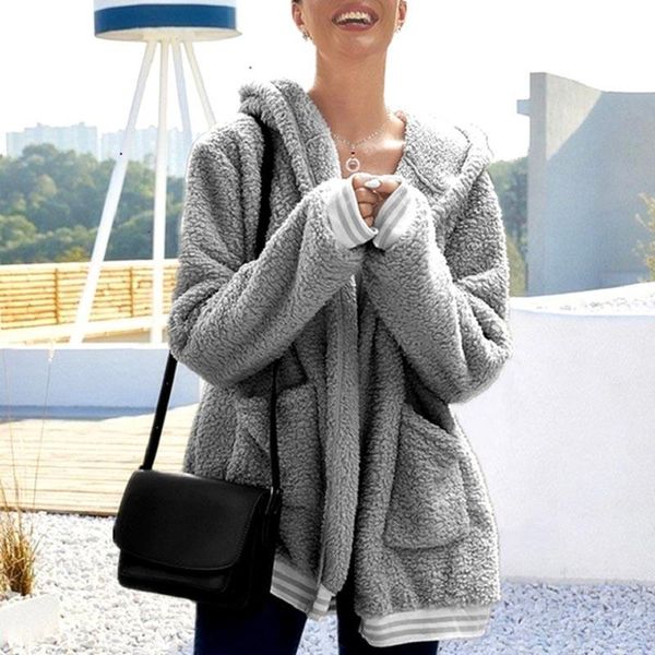 

women's jackets hooded casual coats women 2021 autumn winter female solid color long sleeve pocket woman outwears plus size, Black;brown