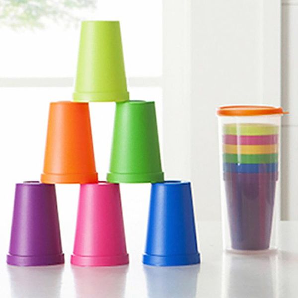 

cups & saucers 7pcs/set 7 color portable rainbow suit cup picnic tourism plastic mug water battle set kids drink