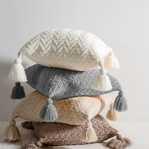 

cushion/decorative pillow case tassels cushion cover chenille cable knit pattern throw covers decorative 45x45cm for sofa bedroom home decor