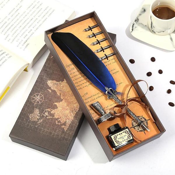 

1set retro vintage calligraphy feather dip pen writing ink set stationery quill fountain pens creative party favor