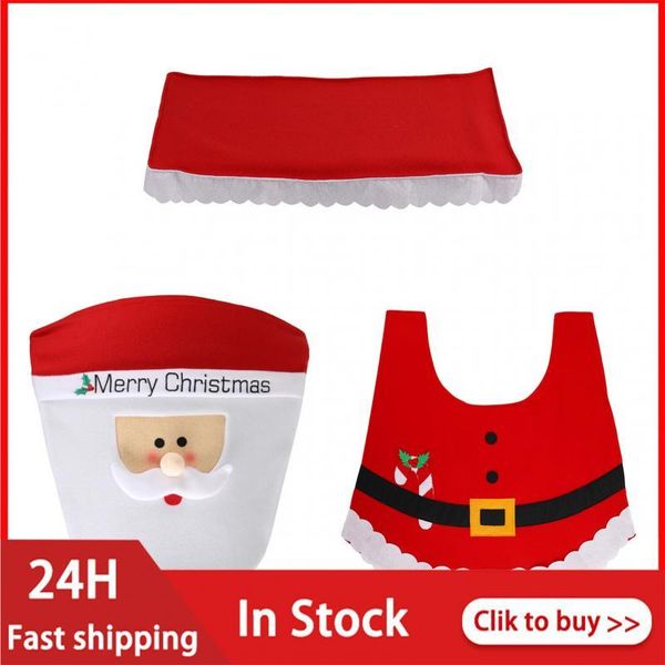 

toilet seat covers 3pcs/set christmas closestool cover mat set santa claus lid tissue for household bathroom accessories