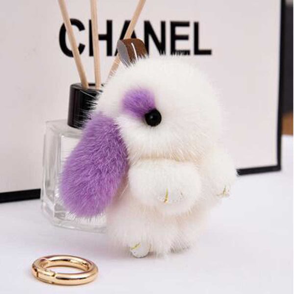 2021 Novo 10 cm mini real pele de vison bonito coelho de pelúcia coelho keychain ladys meninas bolsa chave keyring pompon pingente acessórios g1019