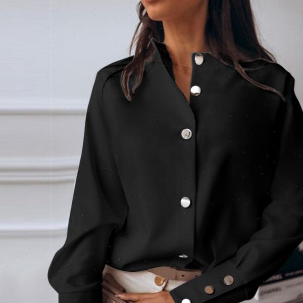 

summer casual women shirts long sleeve button turndown collar g3, White