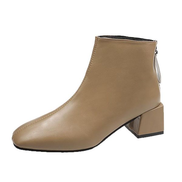 

boots women warm plush winter shoes waterproof non-slip girls ankle fashion square toe booties black