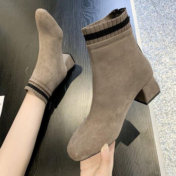 

boots 2021 fall and winter square head wool women cross the border plus size 35-43 woman shoes fashion, Black