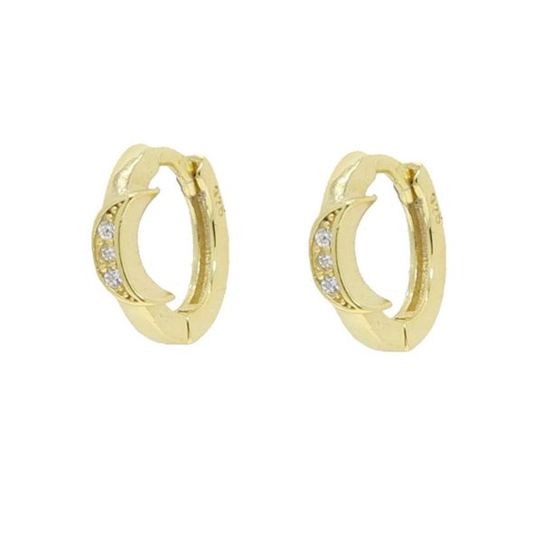 

hoop & huggie 100% 925 sterling silver dainty delicate moon hoops earring mini cz women jewelry, Golden;silver