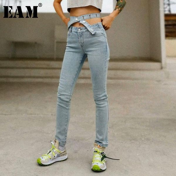 

women's jeans women's [] blue slim pencil pants cross split joint high waist loose women trousers fashion tide spring autumn 2022