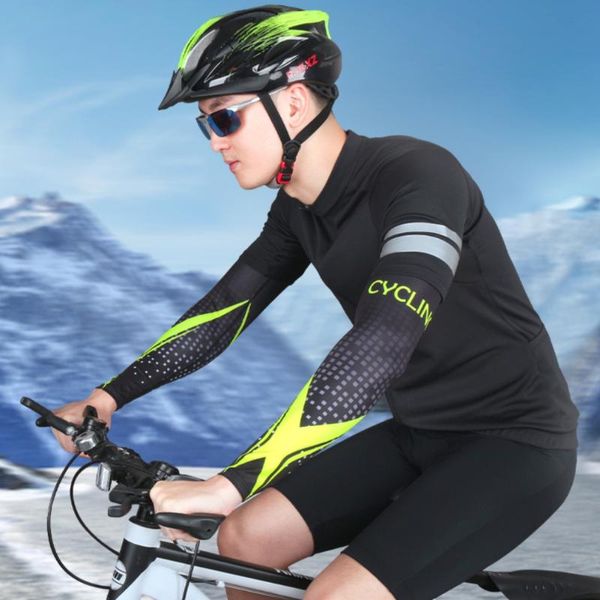 

elbow & knee pads 1 pair cycling arm sleeve sunscreen uv protection running warmer ice silk breathable cooling bike bicycle cover cuff, Black;gray