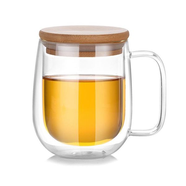 

wine glasses double walled insulated coffee glass cup with wooden lid office household mlik