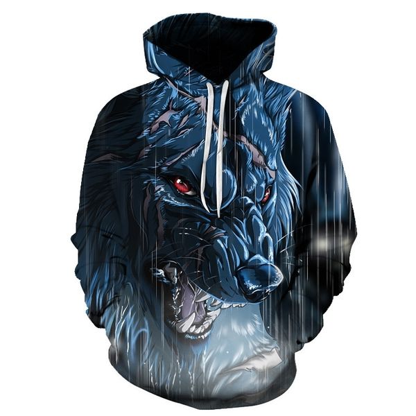 

selling 3d animation variant wolf digital printing hoodie fashion men's sweater, Black