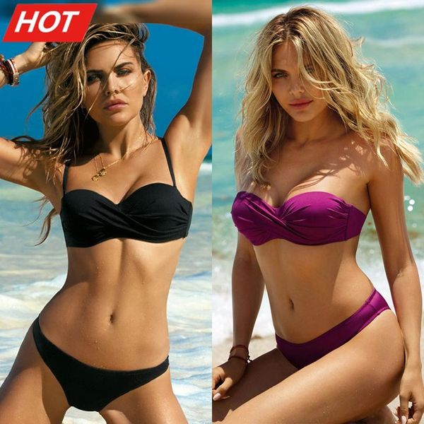 

bikinis 2021 women padded push-up bra bikini set bandage swimsuit low waist bathing suit swim maillot de bain biquinis femme women's sw, White;black